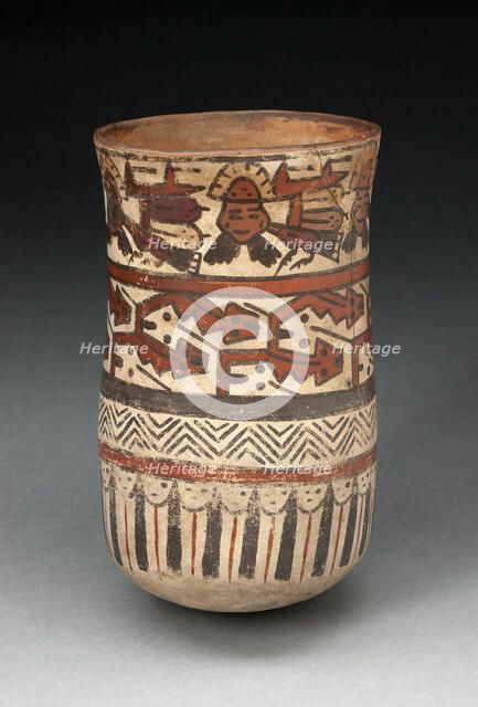 Beaker Depicting Rows of Abstract Patterns and Costumed Performers, 180 B.C./A.D. 500. Creator: Unknown.