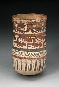 Beaker Depicting Rows of Abstract Patterns and Costumed Performers, 180 B.C./A.D. 500. Creator: Unknown