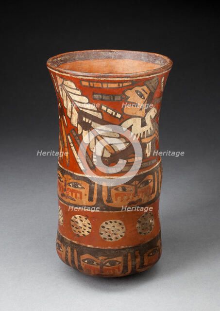 Beaker Depicting Rows of Figures with Weapons and Band of Human Faces, 180 B.C./A.D. 500. Creator: Unknown.