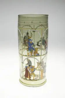 Beaker (Humpen) with the Ages of Man, Bohemia, c. 1600. Creator: Bohemia Glass