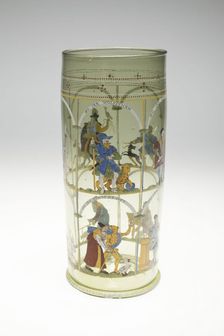 Beaker (Humpen) with the Ages of Man, Bohemia, c. 1600. Creator: Bohemia Glass