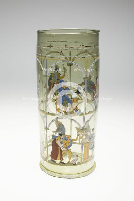 Beaker (Humpen) with the Ages of Man, Bohemia, c. 1600. Creator: Bohemia Glass.