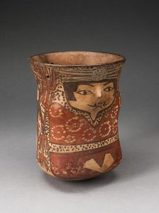 Beaker in the Form of a Figure with Painted Standing Figures Holding Staffs, 180 B.C./A.D. 500. Creator: Unknown