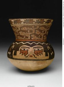 Beaker in the Form of a Head with Abstract Serpent-like Textile Pattern, 180 B.C./A.D. 500. Creator: Unknown