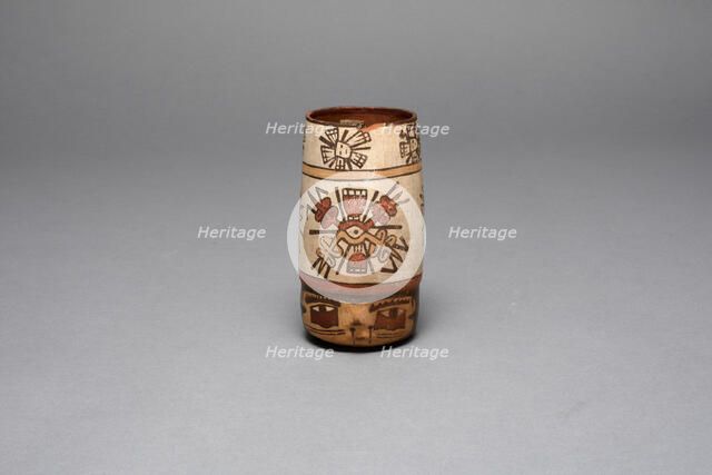 Beaker in the Form of a Human Head with Bound Lips; Bands of Abstract Motifs, 180 B.C./A.D. 500. Creator: Unknown.