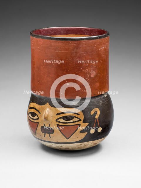 Beaker in the Form of a Trophy Head with Bound Lips, 180 B.C./A.D. 500. Creator: Unknown.