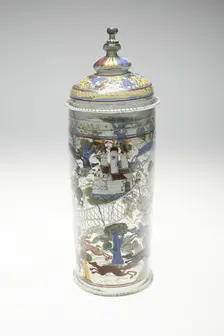 Beaker with Cover (Humpen) with Hunting Scenes, Bohemia, 1550/1600. Creator: Bohemia Glass