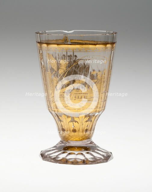 Beaker with Battle Scene, Bohemia, c. 1730. Creator: Bohemia Glass.
