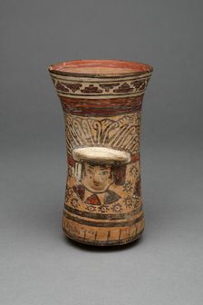 Beaker with Modeled Head Surrounded by Painted Abstract Motifs, 180 B.C./A.D. 500. Creator: Unknown