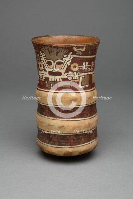 Beaker with Molded Horizontal Bands, Depicting a Masked Ritual Performer, 180 B.C./A.D. 500. Creator: Unknown.