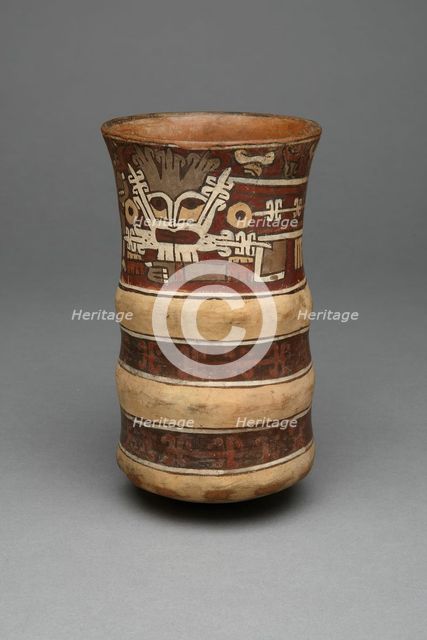 Beaker with Molded Horizontal Bands, Depicting a Masked Ritual Performer, 180 B.C./A.D. 500. Creator: Unknown.