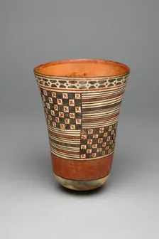 Beaker with Rectangular Areas Filled with Stripes and Checkerboard Patterns, 180 B.C./A.D. 500. Creator: Unknown