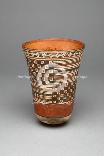 Beaker with Rectangular Areas Filled with Stripes and Checkerboard Patterns, 180 B.C./A.D. 500. Creator: Unknown.