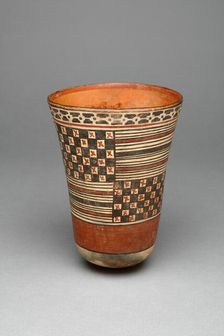 Beaker with Rectangular Areas Filled with Stripes and Checkerboard Patterns, 180 B.C./A.D. 500. Creator: Unknown