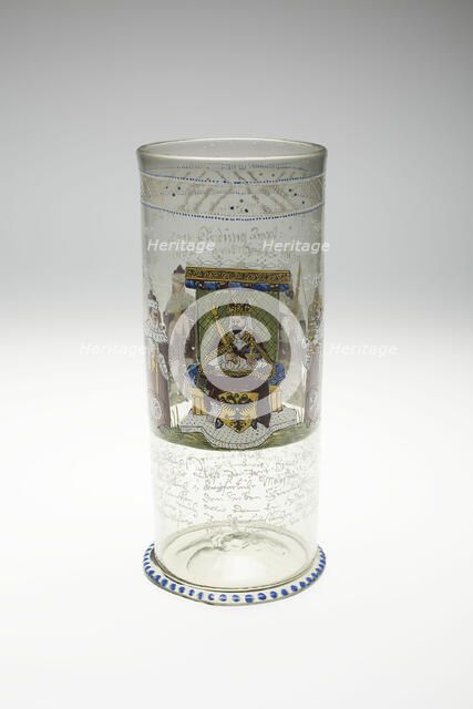 Beaker with the Emperor and Seven Electors (Kurfürsten Humpen), Germany, c. 1600. Creator: Bohemia Glass.