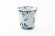 Beaker with underglaze blue birds, grasses and flowers, 1660-1677