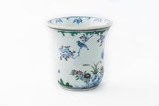 Beaker with underglaze blue birds, grasses and flowers, 1660-1677. Creator: Unknown