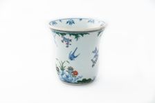 Beaker with underglaze blue birds, grasses and flowers, 1660-1677. Creator: Unknown
