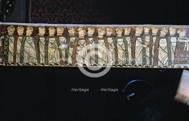 Beam of the Cruilles canopy, tempera on wood, detail of decoration with monks from the monastery …