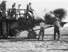 Bean thresher, mechanized agriculture between Turlock and Merced, California, 1936. Creator: Dorothea Lange
