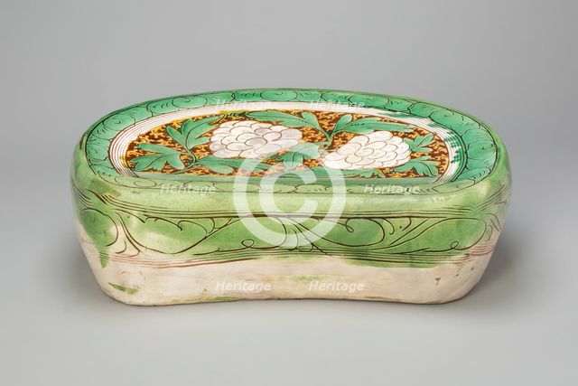 Bean-Shaped Pillow with Peony Scroll, Jin dynasty, (1115-1234), 12th/13th century. Creator: Unknown.