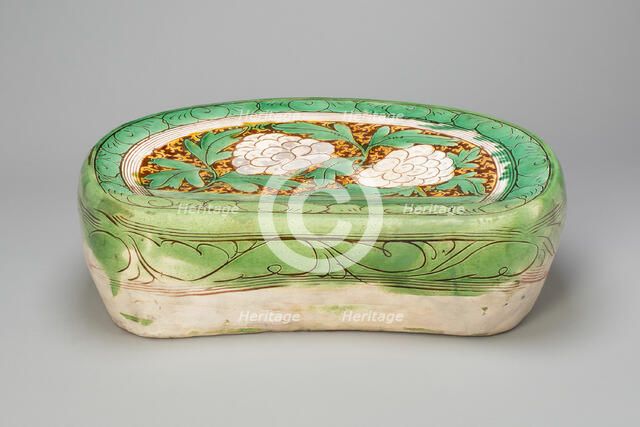 Bean-Shaped Pillow with Peony Scroll, Jin dynasty, (1115-1234), 12th/13th century. Creator: Unknown.