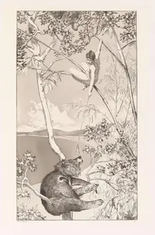 Bear and Elf (Bär und Elfe) (plate I) from Intermezzos, Opus IV (Intermezzi, Opus IV), c. 1880. Creator: Klinger, Max (1857-1920)