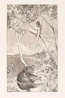Bear and Elf (Bär und Elfe) (plate I) from Intermezzos, Opus IV (Intermezzi, Opus IV), c. 1880. Creator: Klinger, Max (1857-1920)