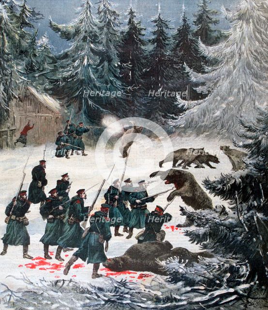 Bear attack, Russia, 1892. Artist: Henri Meyer