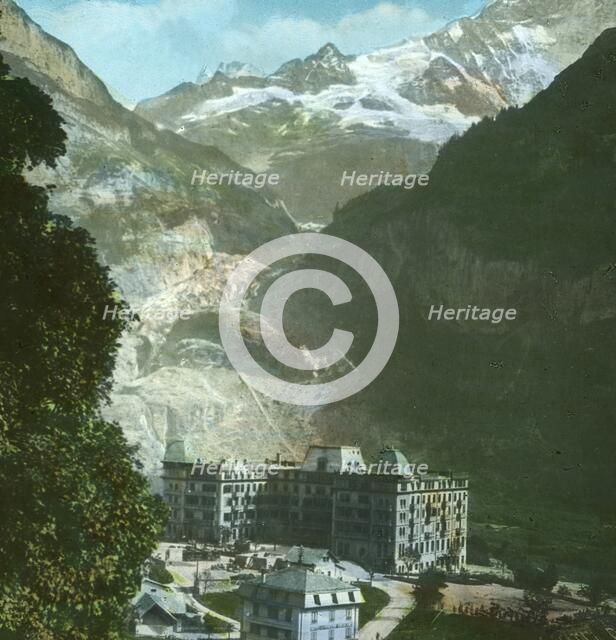 Bear Hotel, glacier and Fiescherhorn, Grindelwald, Switzerland, late 19th-early 20th century. Creator: Fradelle & Young.