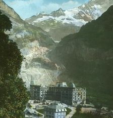 Bear Hotel, glacier and Fiescherhorn, Grindelwald, Switzerland, late 19th-early 20th century. Creator: Fradelle & Young