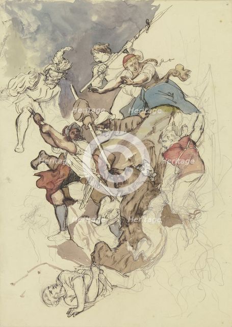 Bear hunt, mid-19th century. Creator: Rudolf Friedrich August Henneberg.