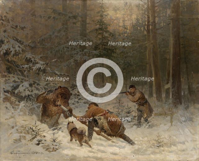 Bear Hunt. Artist: Tichmenev, Evgeny Alexandrovich (1869-1934)