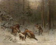 Bear Hunt. Artist: Tichmenev, Evgeny Alexandrovich (1869-1934)