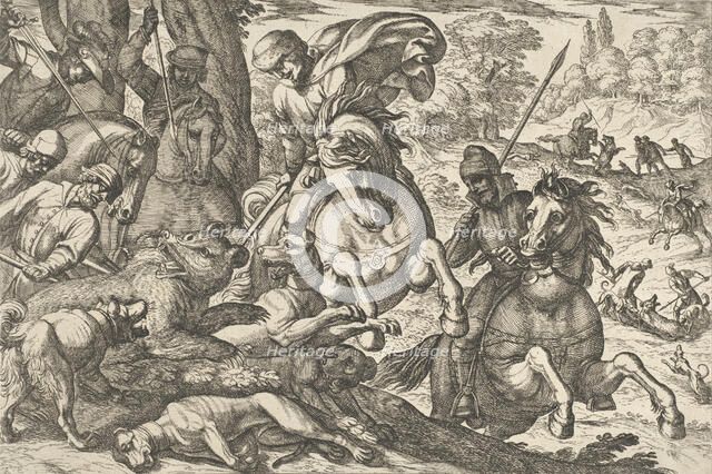Bear Hunt, from 'Hunting Scenes VI', 1609. Creator: Antonio Tempesta.