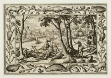 Bear Hunt, from Landscapes with Old and New Testament Scenes and Hunting Scenes, 1584. Creator: Adriaen Collaert