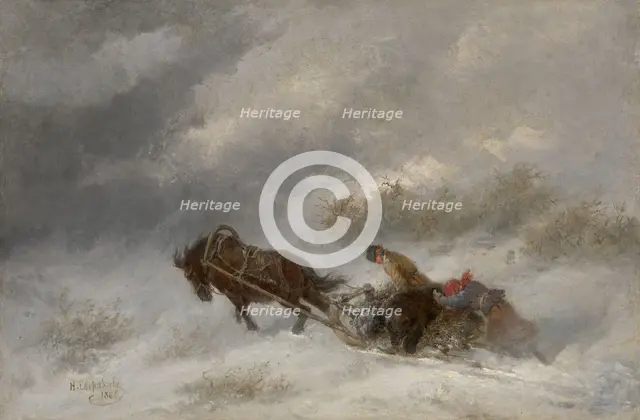 Bear Hunters in the Blizzard. Artist: Sverchkov, Nikolai Yegorovich (1817-1898)