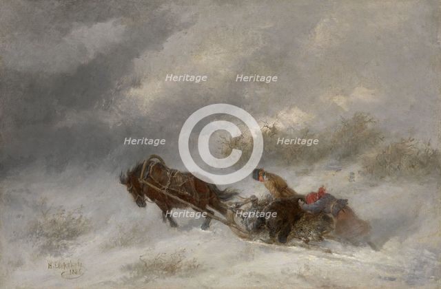 Bear Hunters in the Blizzard. Artist: Sverchkov, Nikolai Yegorovich (1817-1898)