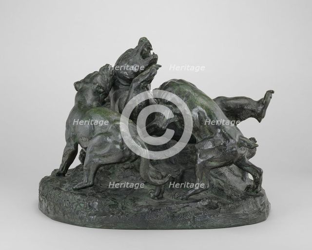 Bear Overthrown by Hounds, model c. 1834/1838, cast by 1873. Creator: Antoine-Louis Barye.