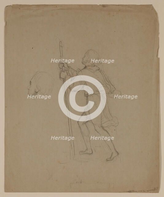 Bearded Figure in a Cape and Tunic Holding a Staff, between 1820 and 1848. Creator: Thomas Cole.