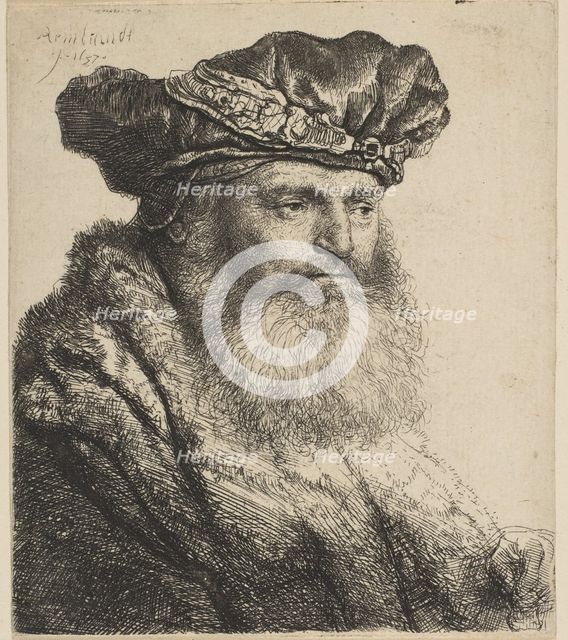 Bearded Man in a Velvet Cap with a Jewel Clasp, 1637. Creator: Rembrandt Harmensz van Rijn.