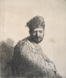 Bearded man, in a furred oriental cap and robe, 1631. Creator: Rembrandt Harmensz van Rijn