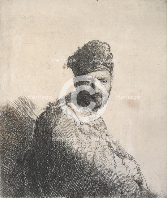 Bearded man, in a furred oriental cap and robe, 1631. Creator: Rembrandt Harmensz van Rijn.