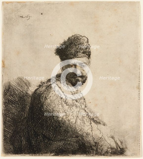 Bearded man in furred oriental cap: the artist's father, 1631. Creator: Rembrandt Harmensz van Rijn.