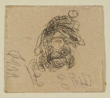 Bearded Man in Soldier's Cap (from Sketches on the Coast Survey Plate), 1854-55. Creator: James Abbott McNeill Whistler