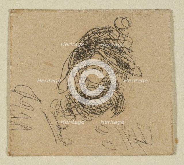 Bearded Man in Soldier's Cap (from Sketches on the Coast Survey Plate), 1854-55. Creator: James Abbott McNeill Whistler.