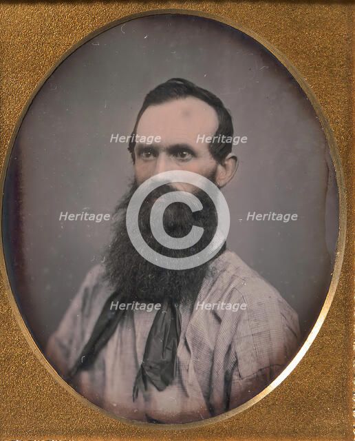 Bearded Man in Shirtsleeves and String Tie, 1850s. Creator: Unknown.