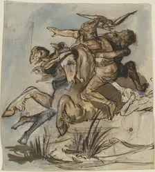 Bearded man on a horse at a full gallop..., mid-19th century. Creator: Victor Muller