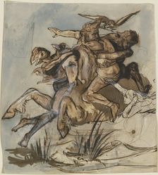 Bearded man on a horse at a full gallop..., mid-19th century. Creator: Victor Muller
