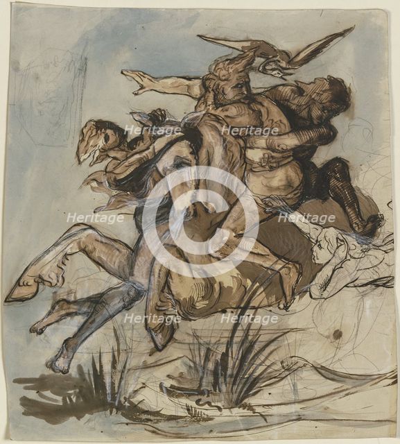 Bearded man on a horse at a full gallop..., mid-19th century. Creator: Victor Muller.